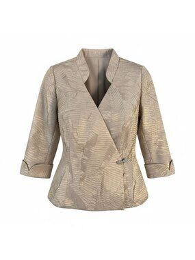 NEW Alex Evenings Metallic Textured Blazer Jacket 14P Gold Rhinestone Elegant